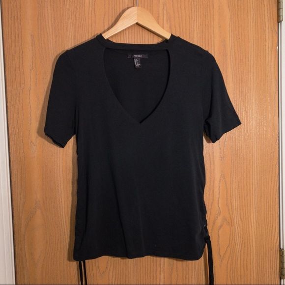 Forever 21 Black Short Sleeve Top With Lacing up the sides Size Small - Picture 1 of 8
